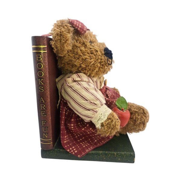 VTG Teddy Bear Bookends Plush Nursery Cottagecore Decor Wooden Base Boyds - Picture 10 of 11